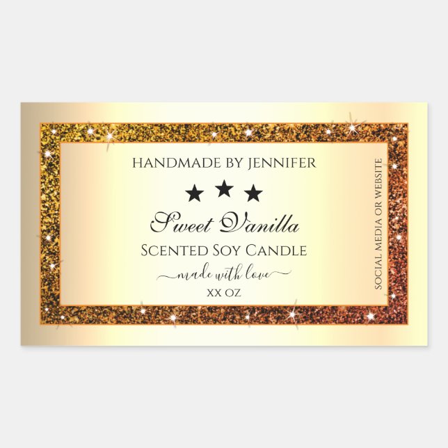 Orange Glitter Sparkle Product Labels Gold Effect (Front)