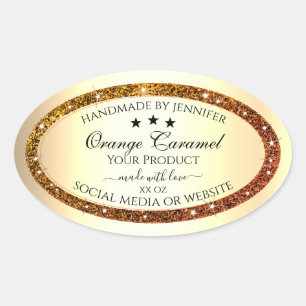 Orange Glitter Sparkle Product Labels Gold Effect