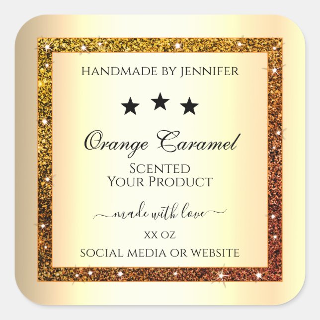 Orange Glitter Sparkle Product Labels Gold Effect (Front)