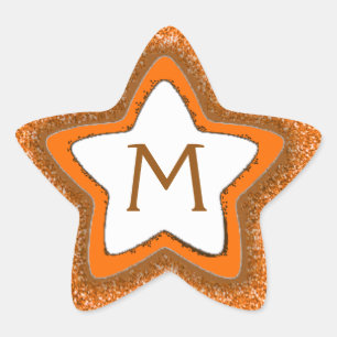 Orange glitter star customisable monogram stickers