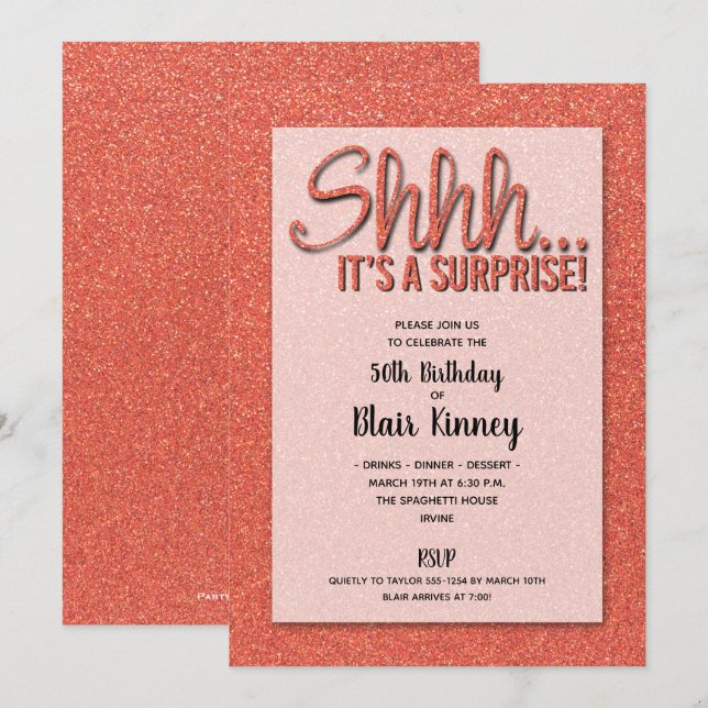Orange Glitter SURPRISE Birthday Invitations (Front/Back)
