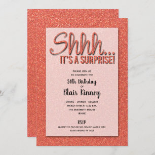 Orange Glitter SURPRISE Birthday Invitations