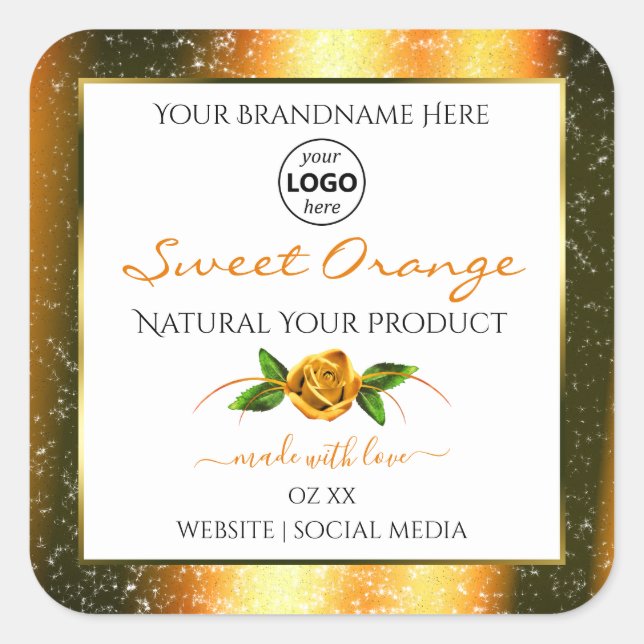 Orange Glitter White Product Labels Rose Add Logo (Front)