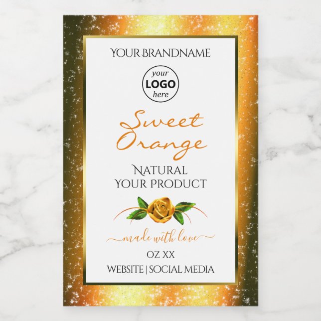 Orange Glitter White Product Labels Rose Add Logo (Single Label)