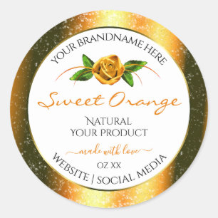 Orange Glitter White Product Labels Rose Flower