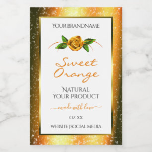 Orange Glitter White Product Labels Rose Flower