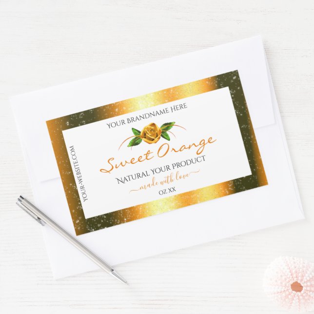 Orange Glitter White Product Labels Rose Flower (Envelope)