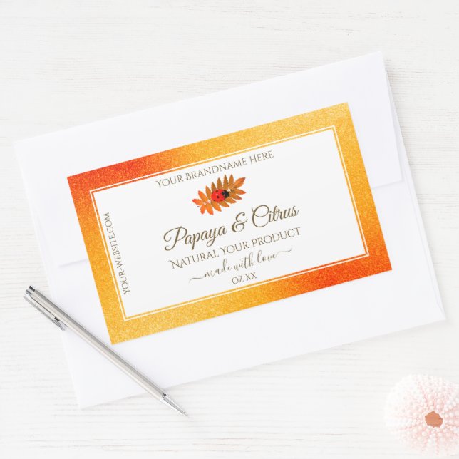 Orange Glitter White Product Labels with Ladybug (Envelope)