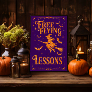 Orange Glitter Witch Free Flying Lessons Poster