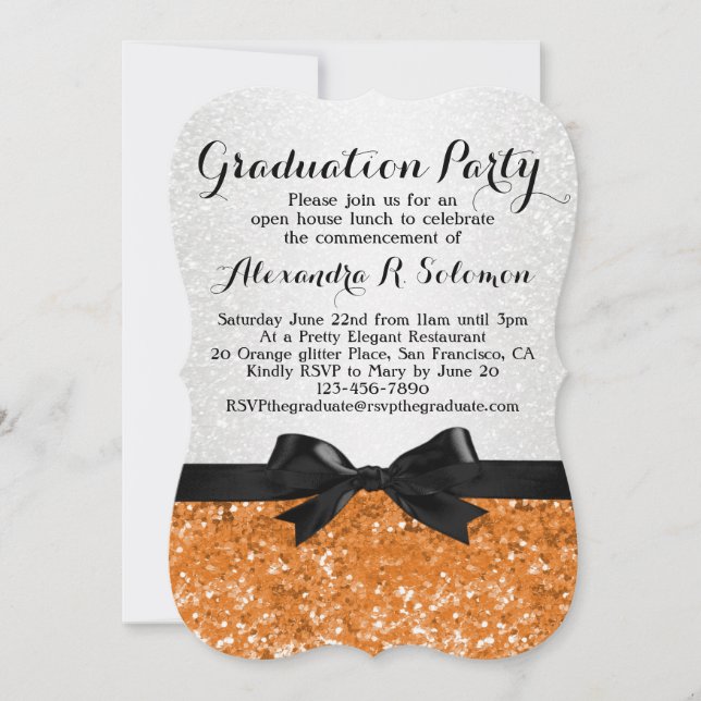 Orange Glittery Bow Graduation Party Invitation (Front)