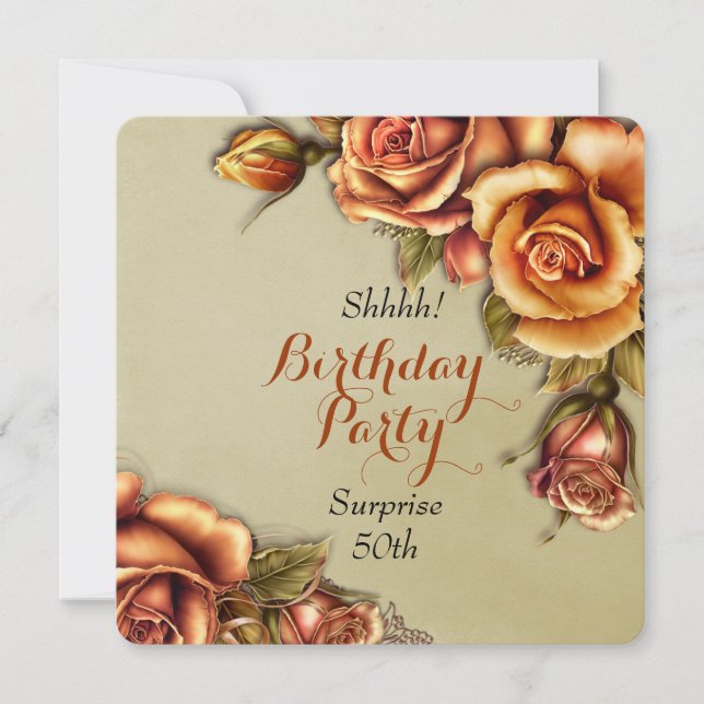 Orange Glow Rose Birthday Party Invitation (Front)