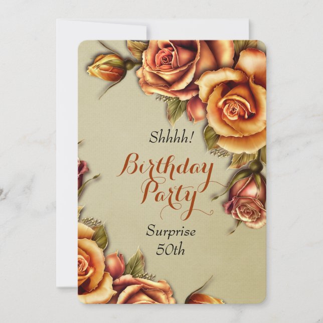 Orange Glow Rose Birthday Party Invitation (Front)