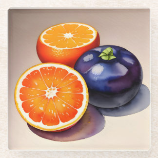 Orange Glow Watercolor Glass Coaster