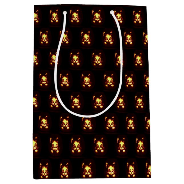 Orange Glowing Halloween Cat Medium Gift Bag (Front)