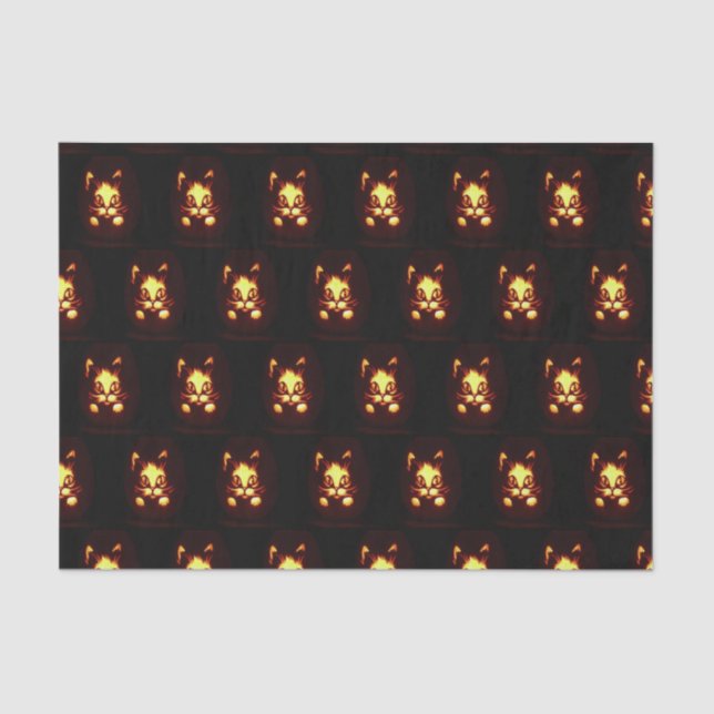 Orange Glowing Halloween Cat Tissue Paper (Front)