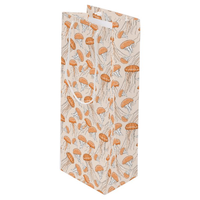 Orange glowing jelly fish pattern wine gift bag (Front Angled)