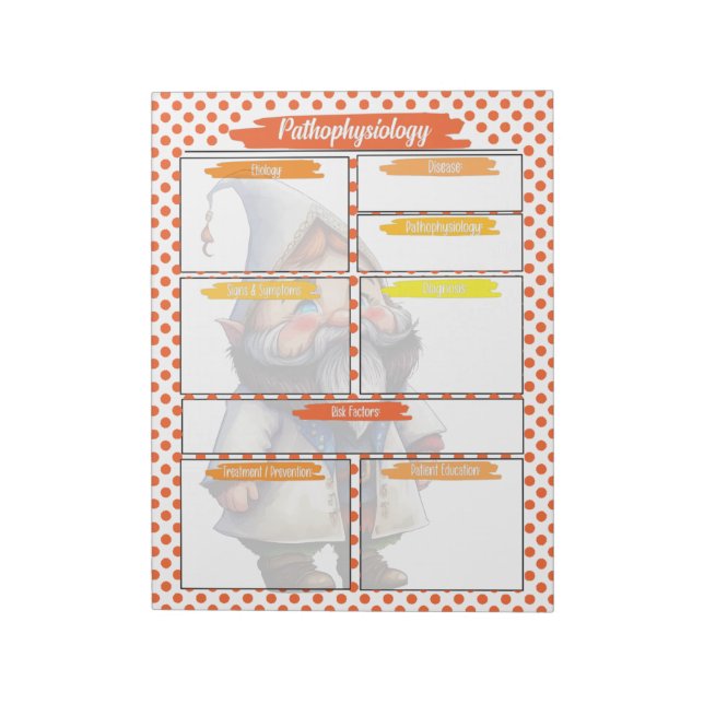 Orange  Gnome Nursing - Pathophysiology Template Notepad (Rotated)