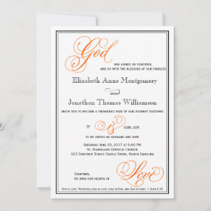 Orange God is Love Christian Wedding Invitation