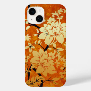 Orange Gold and Black Floral Oriental Style Case-Mate iPhone 14 Case