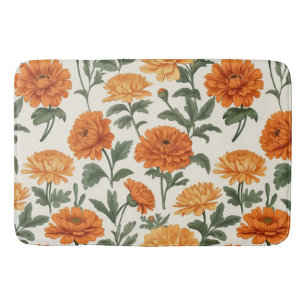 Orange Gold Autumn Marigold Chrysanthemums Pattern Bath Mat