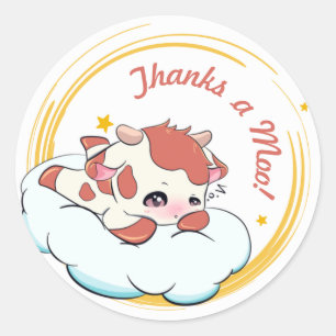 Orange Gold Baby Cow White Cloud Elegant Thank you Classic Round Sticker