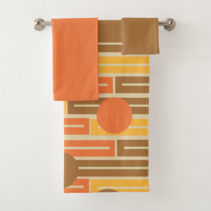 Orange, Gold, Brown Rectangles and Circles Bath To Bath Towel Set