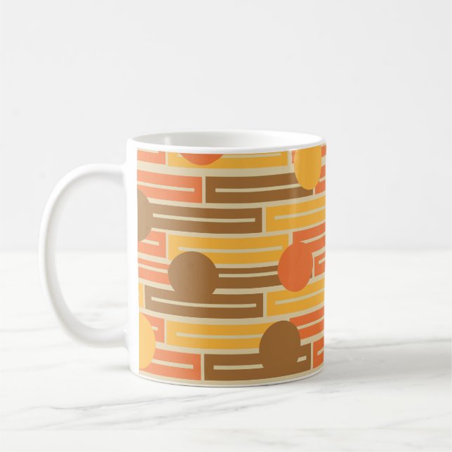 Orange, Gold, Brown Rectangles and Circles Coffee  Mug (Left)