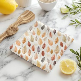 Orange Gold Brown Watercolor Pattern Autumn Leaves Tea Towel