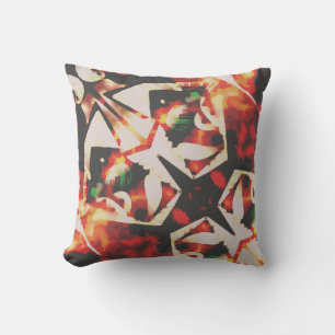 Orange Gold Charcoal Beige Diagonal Batik Look Cushion