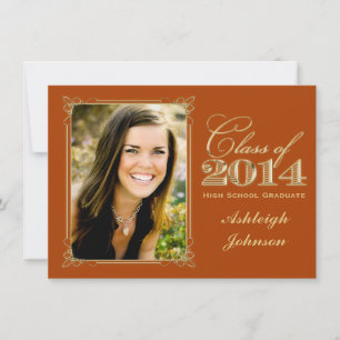 Orange, Gold Class of 2014 Photo Graduation Invite