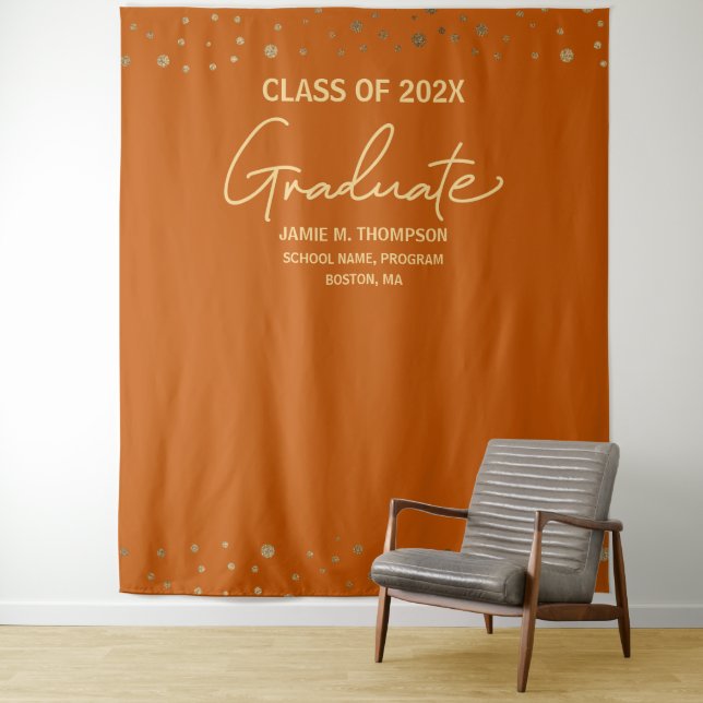 Orange Gold Class of 2024 backdrop Graduation Tapestry (In Situ)