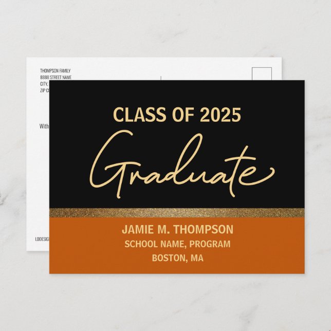 Orange Gold College Class of 2025 Graduate Postcard (Front/Back)