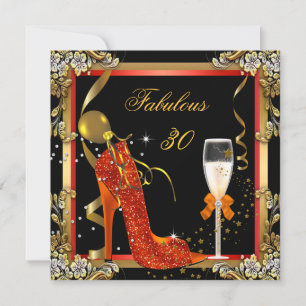 Orange Gold Fabulous 30 Birthday Party 3 Invitation