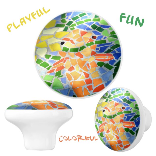 Orange Gold Fish Bright Colourful Mosaic Art Ceramic Knob (Creator Uploaded)