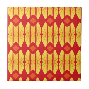 Orange gold flame geometric design ceramic tile
