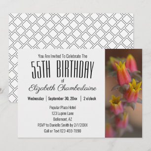 Orange Gold Floral Succulent 55th Birthday Party Invitation