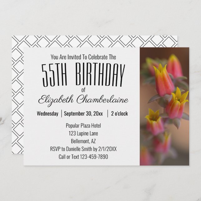 Orange Gold Floral Succulent 55th Birthday Party Invitation (Front/Back)