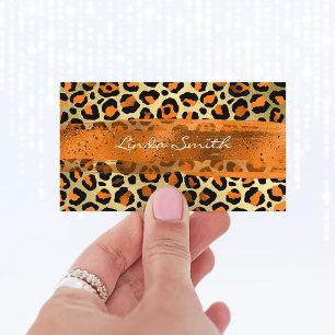 Orange Gold Foil Leopard Brush Stroke Business Card