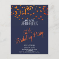 Orange Gold Glitter Confetti Black 50th Birthday
