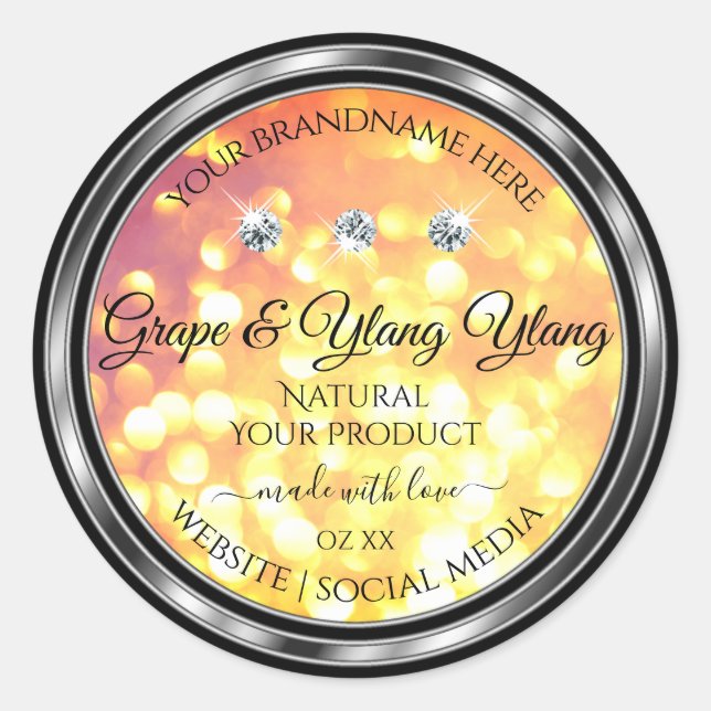 Orange Gold Glitter Product Labels Diamonds Silver (Front)