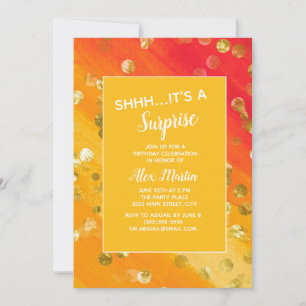 Orange Gold Glitter Surprise Birthday Party Invitation