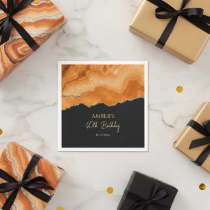 Orange Gold Glitter Watercolor Marble Napkin