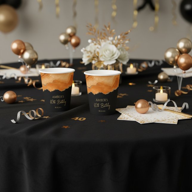 Orange Gold Glitter  Watercolor Marble Paper Cups (Creator Uploaded)