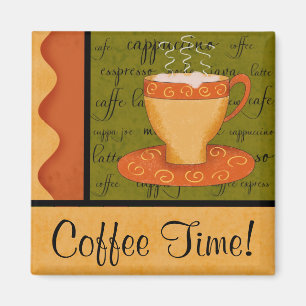 Orange Gold Green Coffee Cup Art Custom Name Magnet