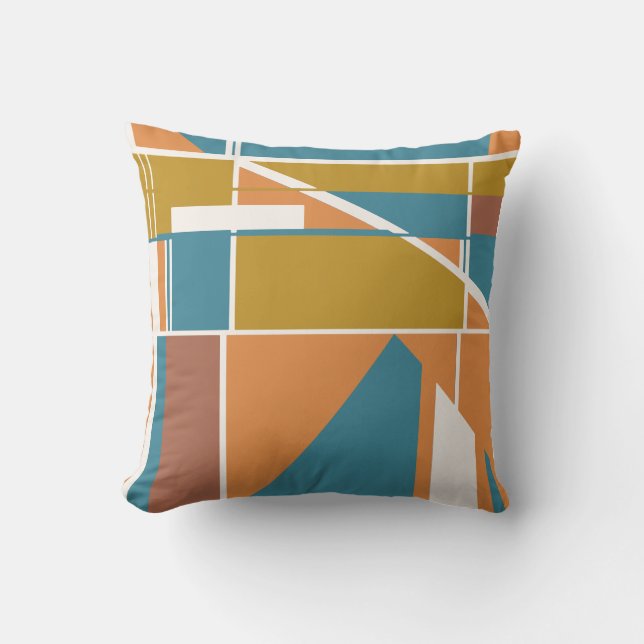 Orange Gold Rust Turquoise White Geometric Motif Cushion (Front)