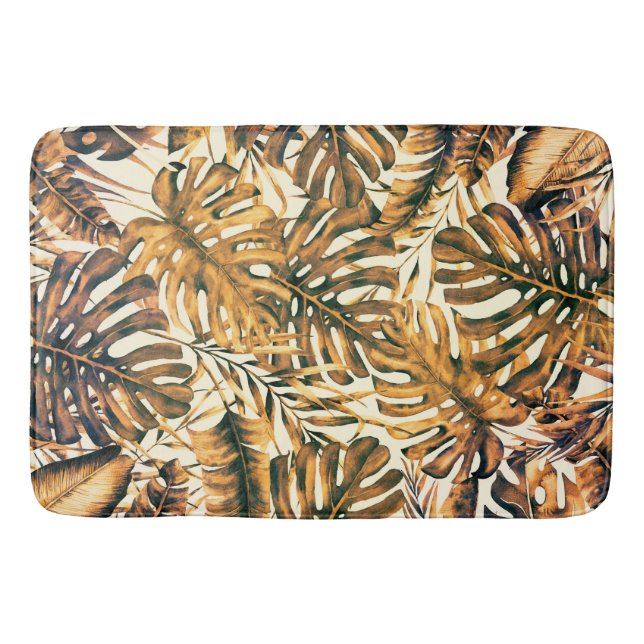 Orange Gold Tropical Palm Leaves Summer Island Bath Mat (Front)