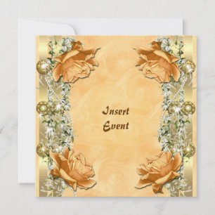 Orange gold wedding birthday engagement invitation