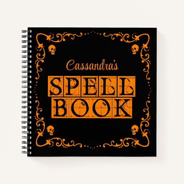 Orange Goth Spell Book Personalised (Front)