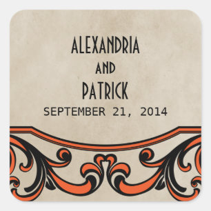 Orange Gothic Swirls Wedding Stickers