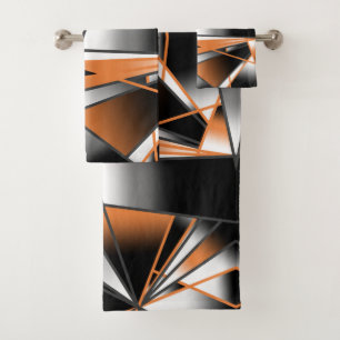 Orange Gradient Colour Fill Mechanical Design  Bath Towel Set